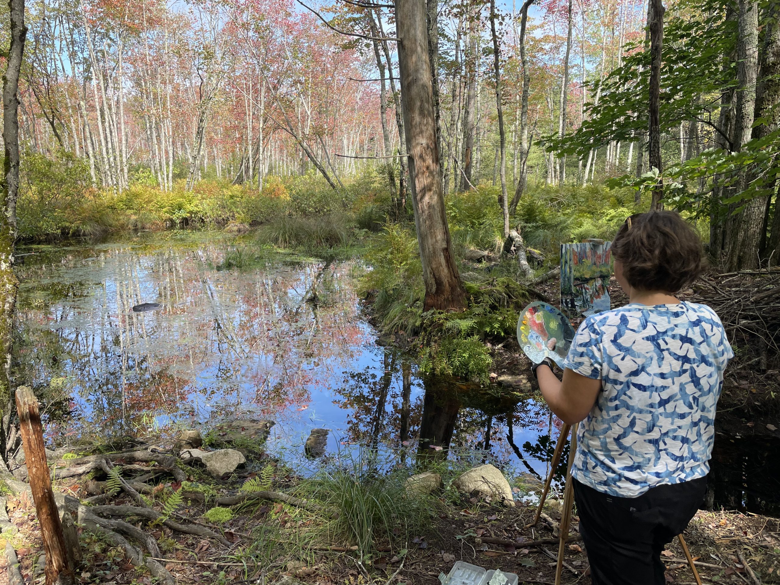 plein air painter at Cedar Trail, Mount Agamenticus